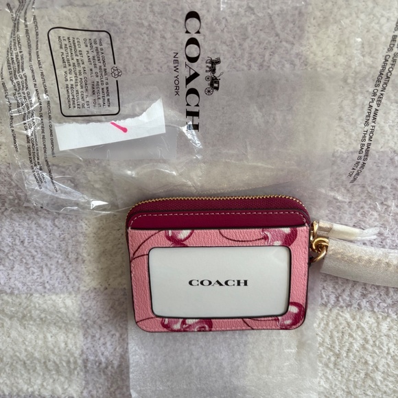 Coach Zip Card Case CR832 IM/FLOWER PINK/BRIGHT VIOLET Pink Cherry Print - Picture 5 of 6